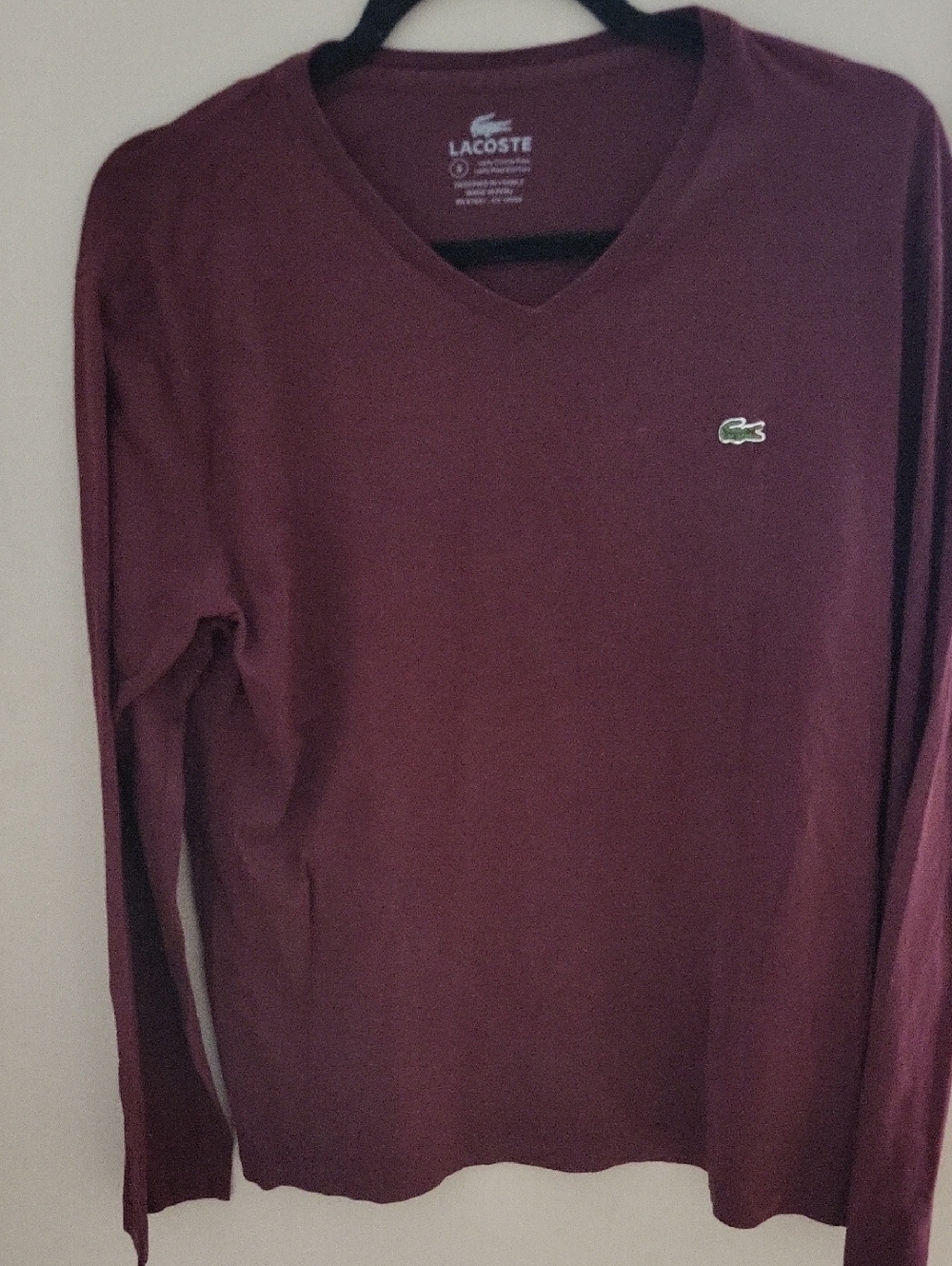 Lacoste V-Neck Sweater in Wine with Green Crocodile
